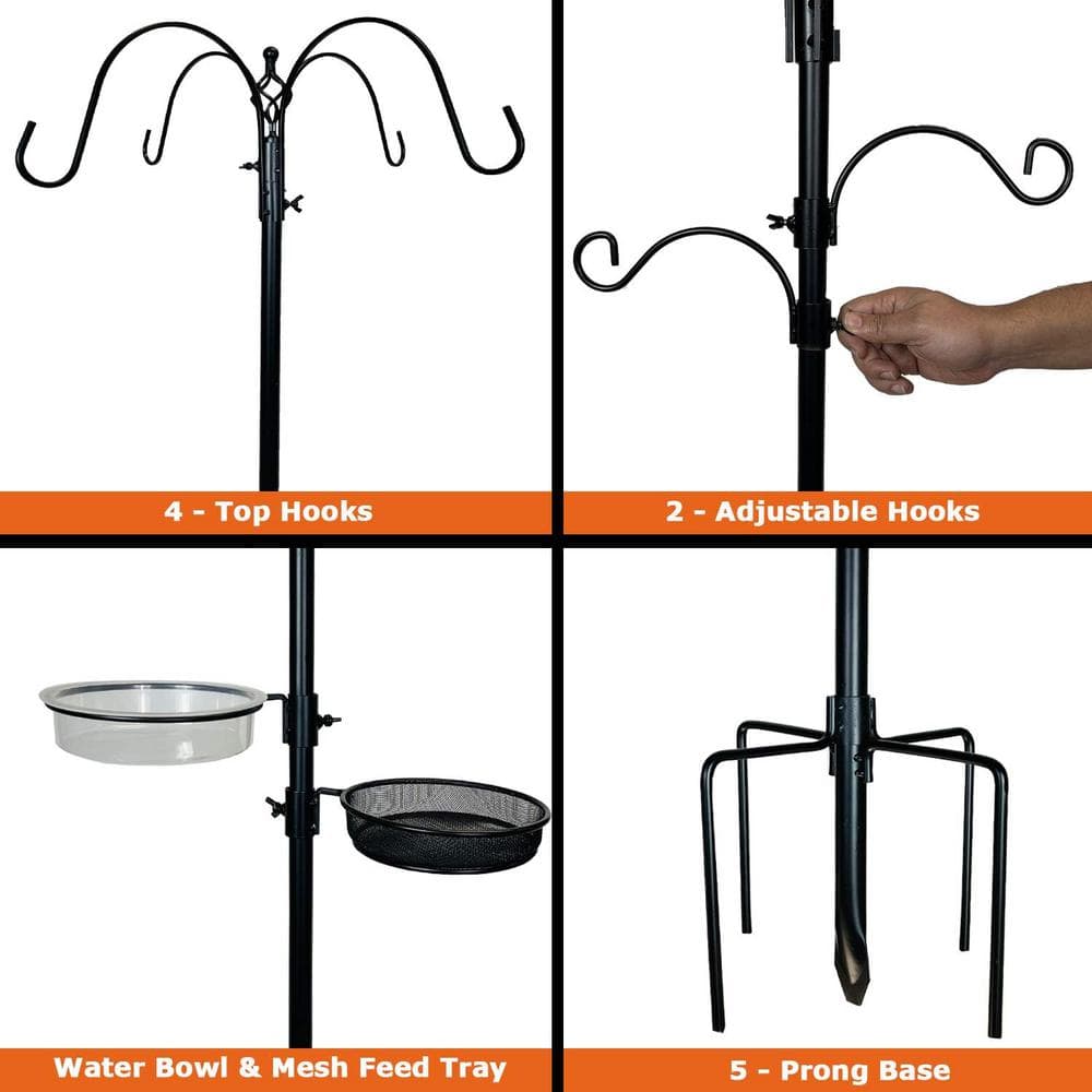 Black Metal Bird Feeding Station with 4 Feeders and Birdbath