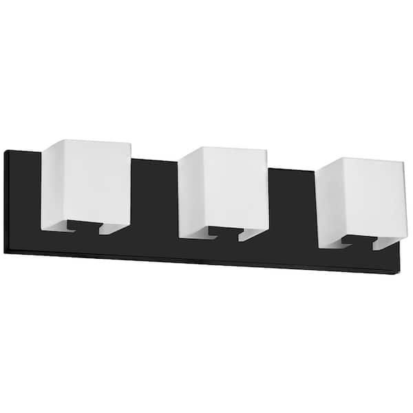 Dainolite Verona 19 in. 3-Light Matte Black Vanity Light with White Glass Shade