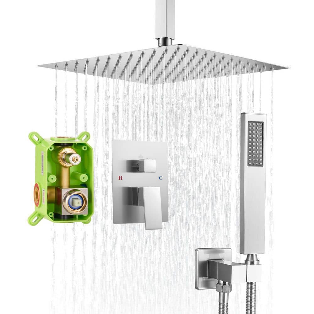 12 in. Square Rainfall Shower Faucet Set with Handheld Spray Wall Mounted Brass Valve Trim Kit price history on PriceWatchPro