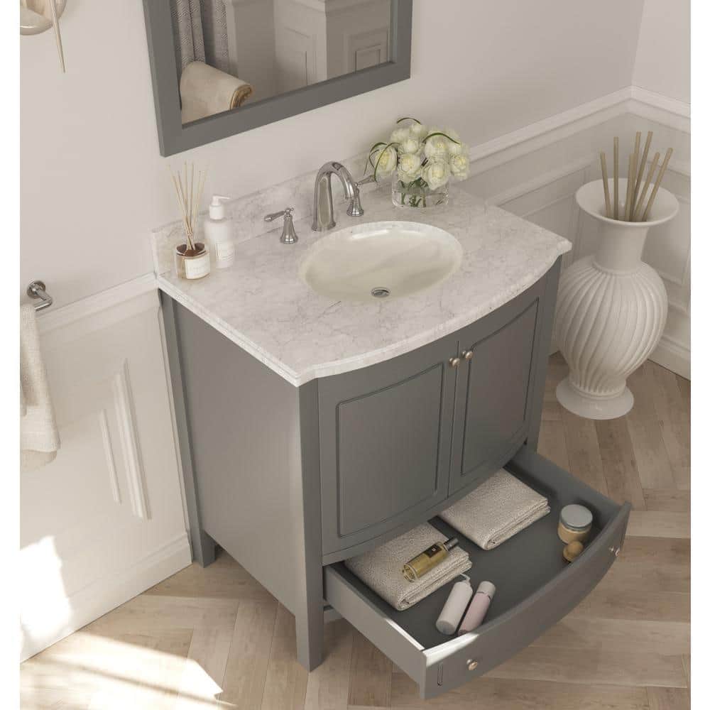 Estella 32" Grey Bathroom Vanity with White Marble Countertop