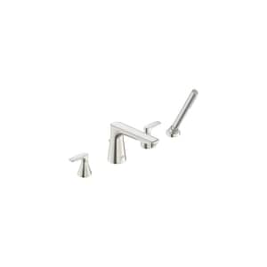 Aspirations 2-Handle Deck Mount Roman Tub Faucet with Hand Shower in Brushed Nickel