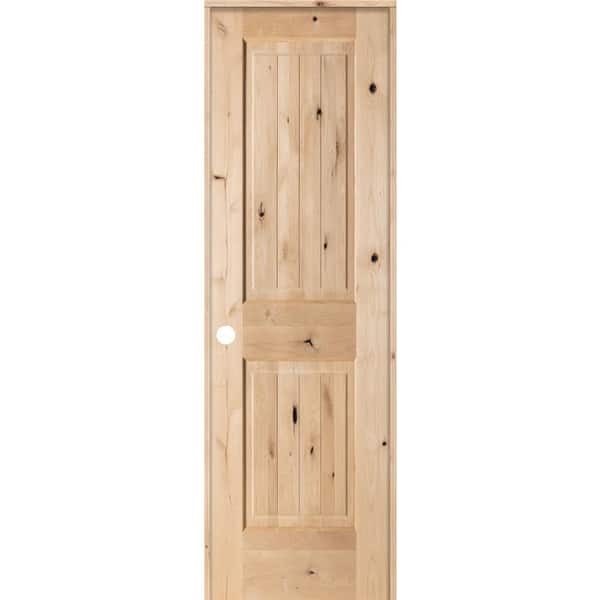 18 in. x 80 in. Knotty Alder 2 Panel Square Top V-Groove Solid Wood Right-Hand Single Prehung Interior Door