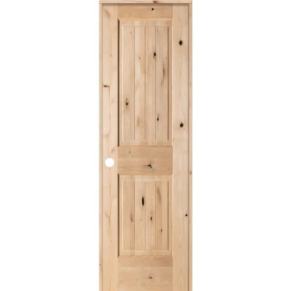 Krosswood Doors 24 in. x 80 in. Knotty Alder 2 Panel Square Top V-Groove Solid Wood Right-Hand Single Prehung Interior Door