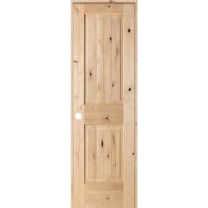 18 in. x 80 in. Knotty Alder 2 Panel Square Top V-Groove Solid Wood Right-Hand Single Prehung Interior Door