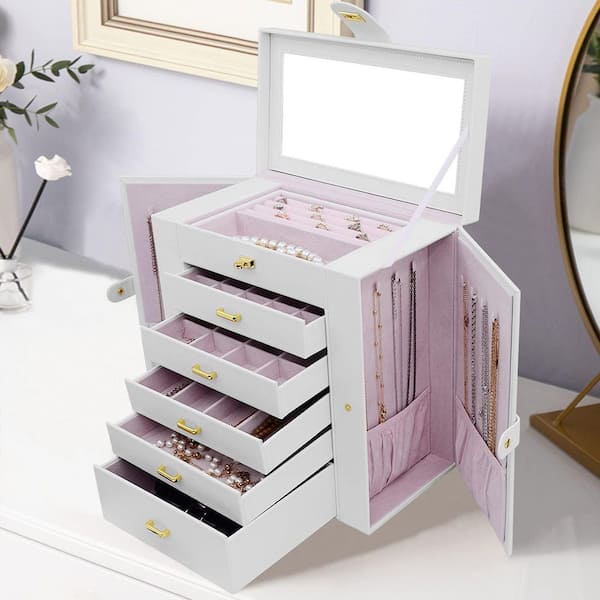 Angel Sar Huge Jewelry Box Organizer with Mirror, Large Leather