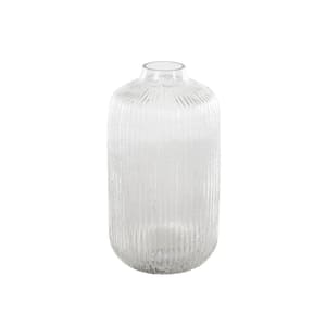 11 in. Clear Ribbed Fluted Glass Round Decorative Vase