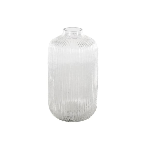 11 in. Clear Ribbed Fluted Glass Round Decorative Vase