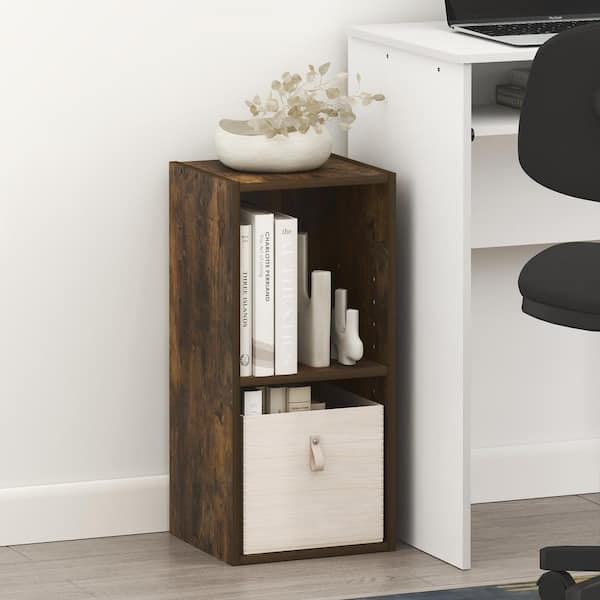 FULDA 21.18 in. Tall Amber Pine Wood 2-Shelf Narrow Bookcase
