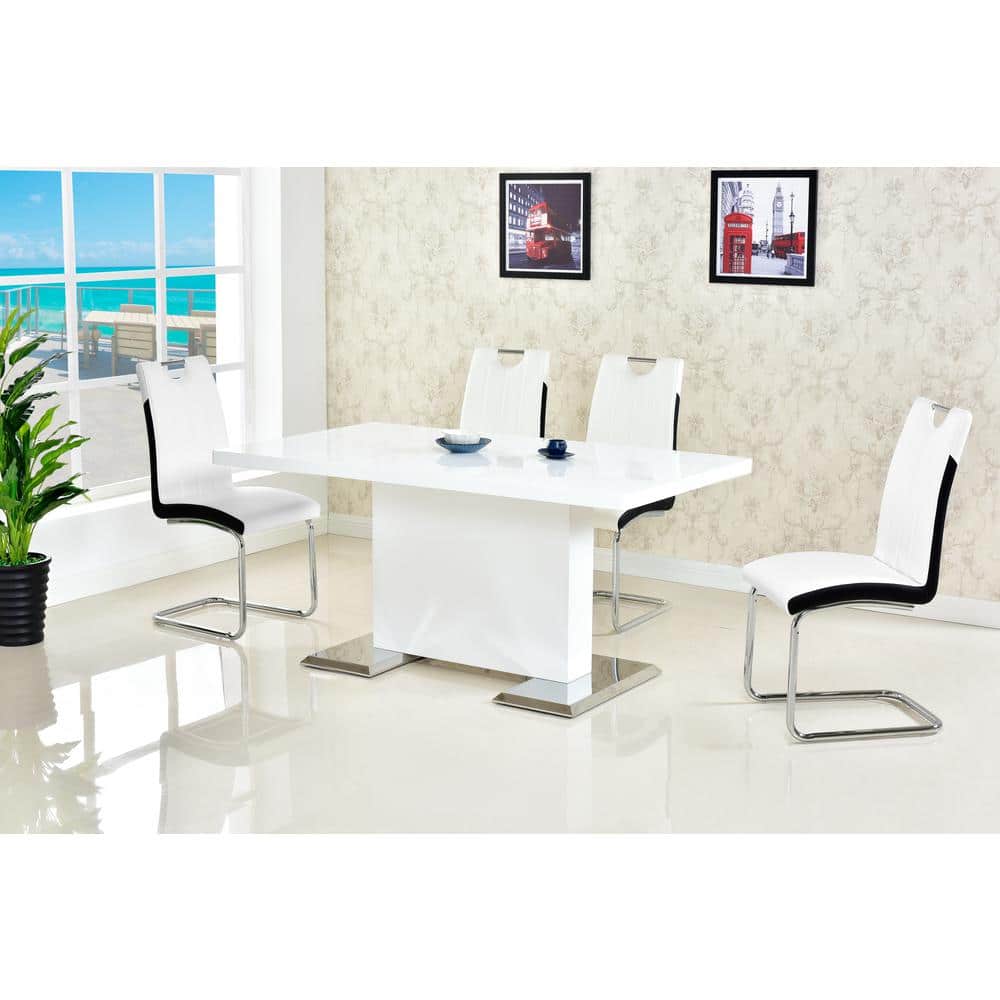 White Faux Leather Upholstered Side Chair with Chrome Base