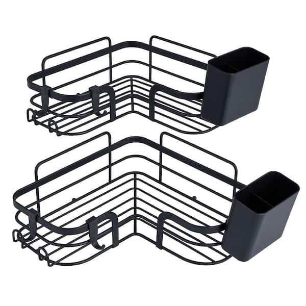Adhesive Mount Corner Shelf Shower Caddy Set in Black