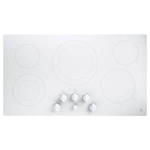 36 in. Radiant Electric Cooktop in White with 5 Elements including Power Boil