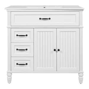 Vintage Charm 36 in. Single Sink Freestanding White Bath Vanity with White Ceramic Top Unassembled