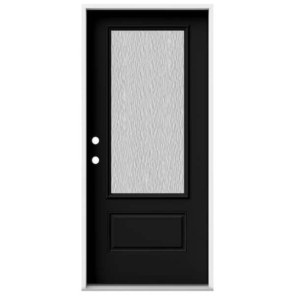 JELD-WEN 36 in. x 80 in. 1 Panel Right-Hand/Inswing 3/4 Lite Hammered Glass Black Steel Prehung Front Door