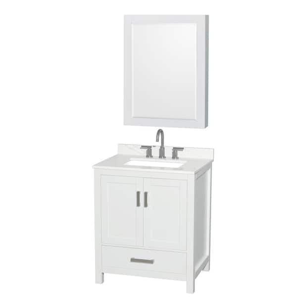 Wyndham Collection Sheffield 30 in. W x 22 in. D x 35 in. H Single Bath Vanity in White with Giotto Quartz Top and Mirror