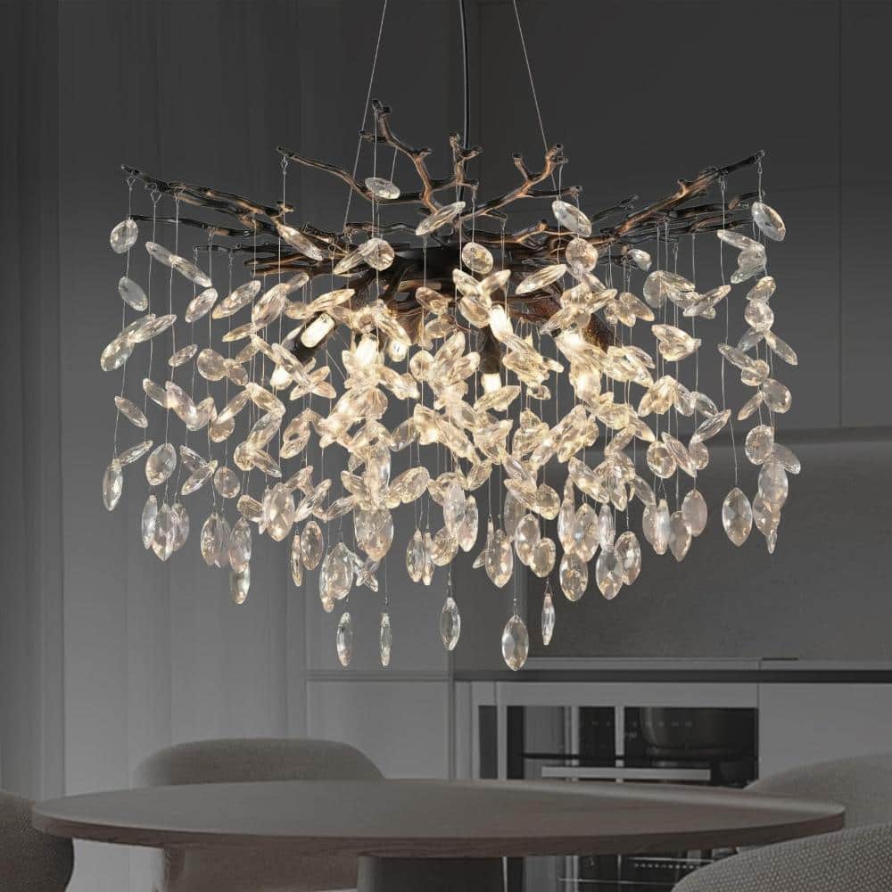 24 in. 9-Light Dimmable Black Tree Branch Chandelier, Round K9 Crystal Kitchen Island Chandelier for Living Room, Foyer price history on PriceWatchPro
