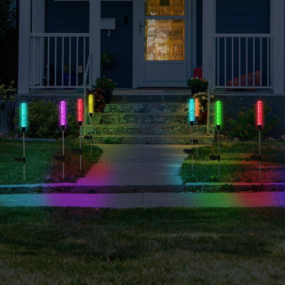 Clear Acrylic Solar Bubble Garden Stakes with Color Changing LEDs, 2-Pack