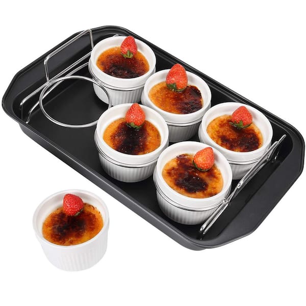 Adrinfly Porcelain Ramekin Set-6-Piece-Round-Ceramic-Creme Brule-Set with Stainless Steel Rack