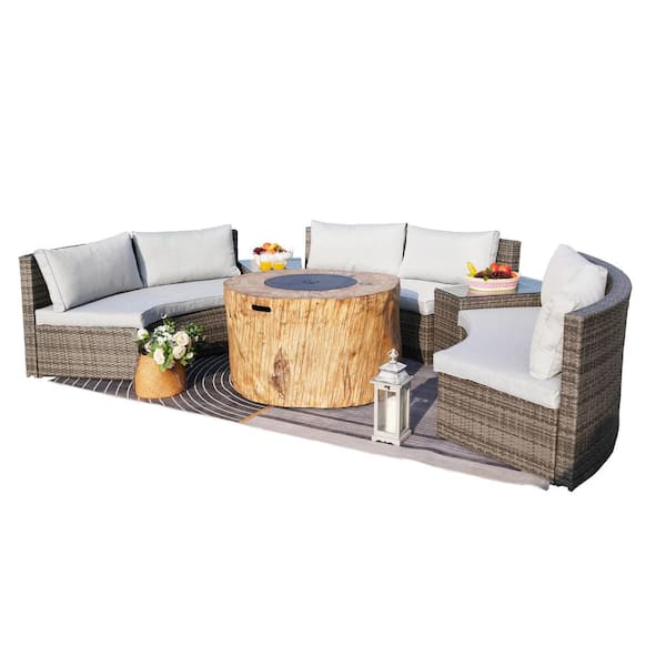 moda furnishings Tove 6-Piece Wicker Patio Conversation Set with Beige Cushions