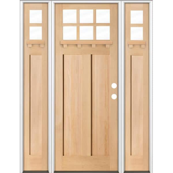 Krosswood Doors 64 in. x 96 in. Craftsman 6-Lite Clear Glass Left Hand Unfinished Hemlock Wood Prehung Front Door w/ DSL and DS