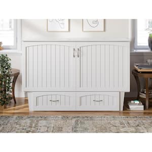 Sydney Queen White Wood Murphy Bed Chest with Mattress, Storage and Built-in Charging