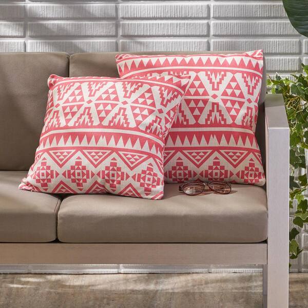 Noble House Caroline Pink Square Outdoor Throw Pillows (Set of 2)