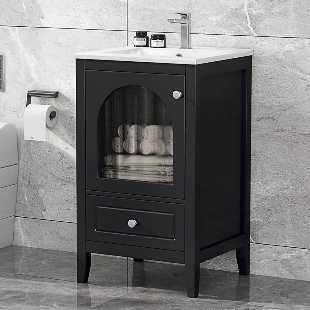 20 in. W x 18.3 in. D x 34 in. H Single Sink Freestanding Bath Vanity in Bl