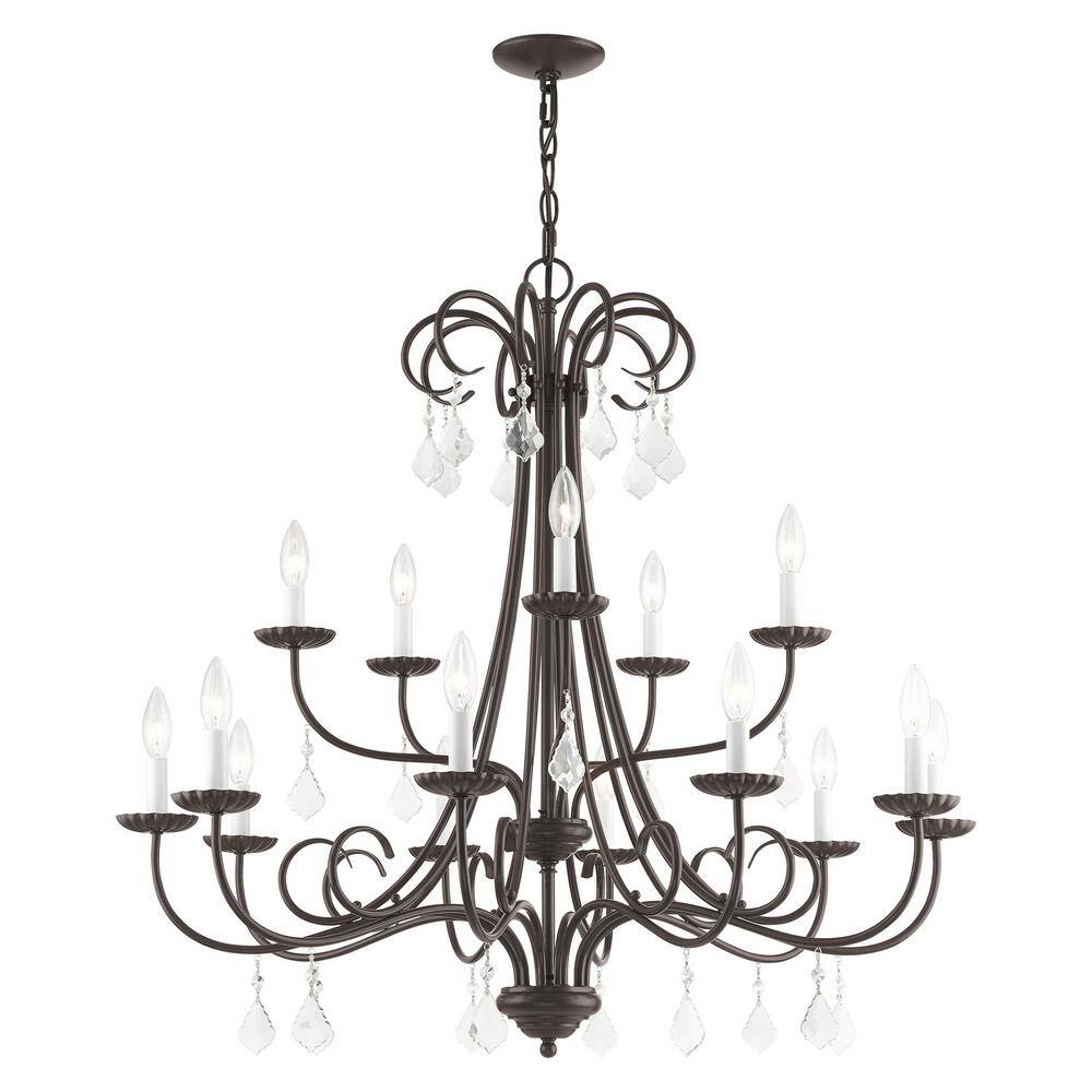 Daphne English Bronze 15-Light Chandelier with Teardrop Crystals