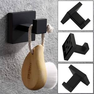 Square Bathroom Robe Hook and Towel Hook in Stainless Steel Matte Black (2-Pack)