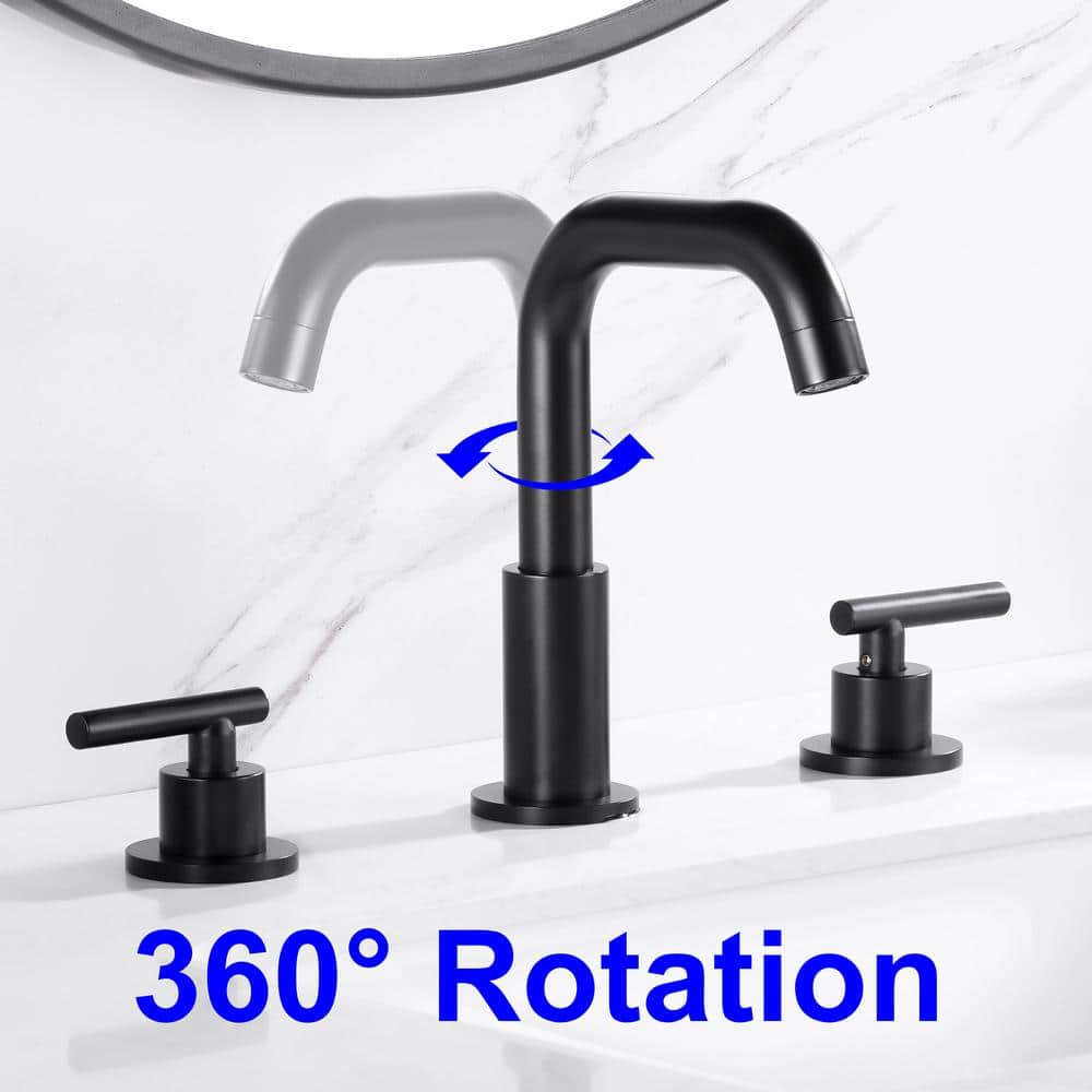 Matte Black 8-Inch Widespread Bathroom Faucet with Brass Spout
