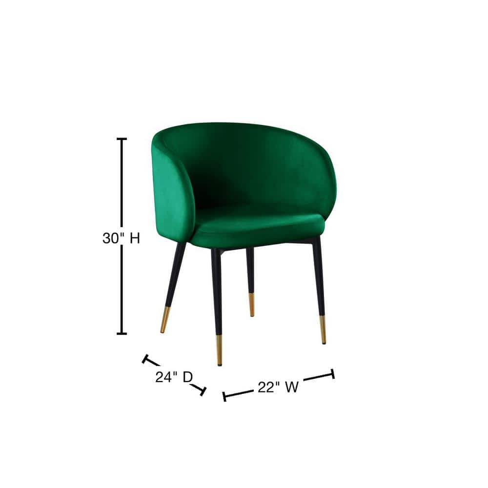 Elegant Green Velvet Low Side Chair with Gold-Tipped Black Legs