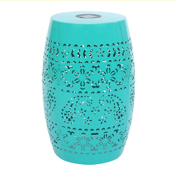 Solar Side Table with Built-in Solar Battery, Stunning Flower Pattern at Night, Eco-Friendly and Energy Efficient(Teal)