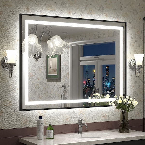 44 in. W x 32 in. H Rectangular Framed Front and Back LED Lighted Anti-Fog Wall Bathroom Vanity Mirror in Tempered Glass