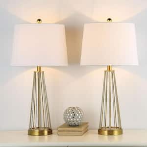 Detroit 27 in. Brass Table Lamp Set With White Shade (Set of 2)