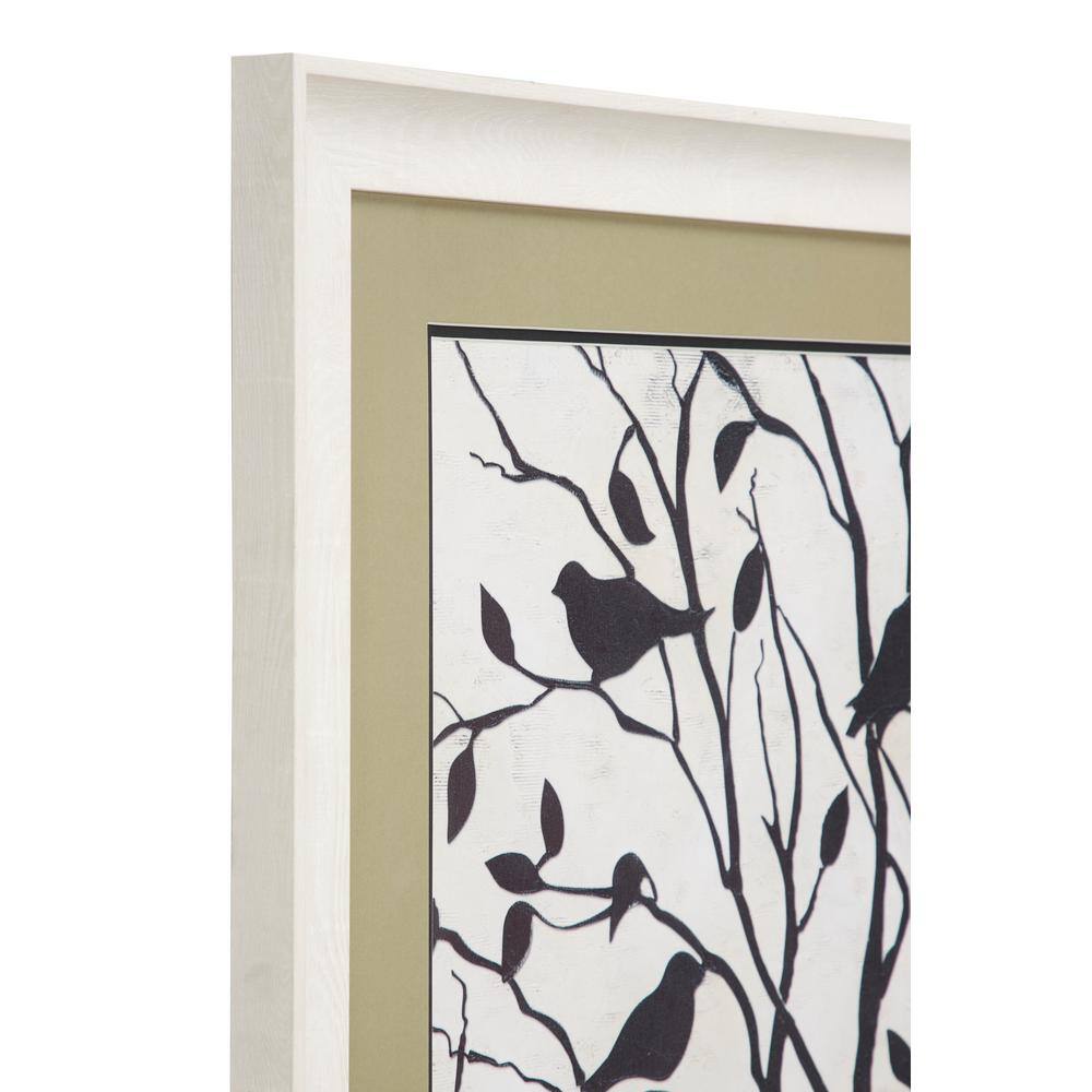 Rectangular Black and White Bird Print with Olive Green Mat