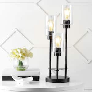 Axel Modern 20.5 in. 3-Light Black Iron/Seeded Glass Modern Industrial LED Table Lamp