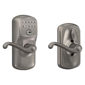 Plymouth Satin Nickel Electronic Keypad Door Lock with Flair Handle and Flex Lock