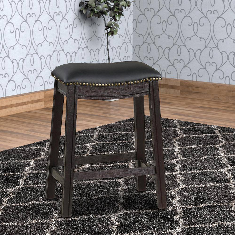 Adjustable Saddle-Style Swivel Counter Stool in Black Leather