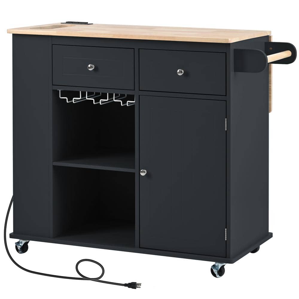 30 in. W x 29.3 in. D x 33.7 in. H Black Linen Cabinet with Power Outlet an