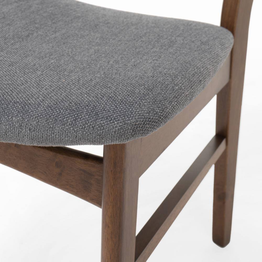 Set of 4 Dark Gray Upholstered Ladderback Wooden Dining Chairs