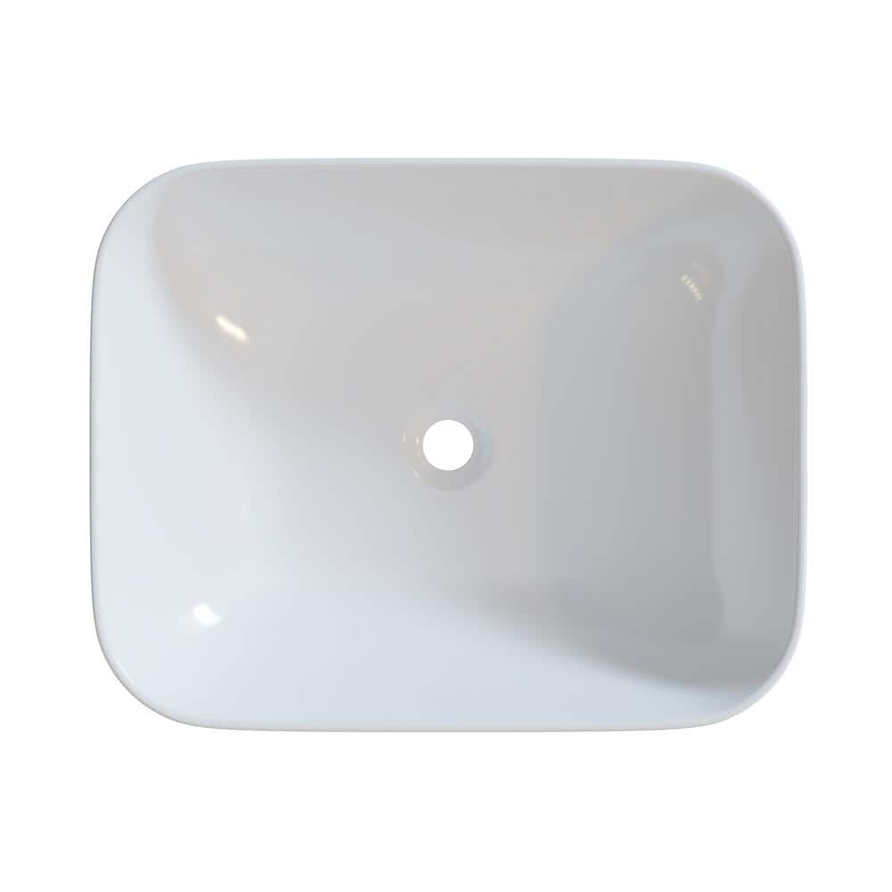 Gloss White Ceramic Rectangular Vessel Bathroom Sink