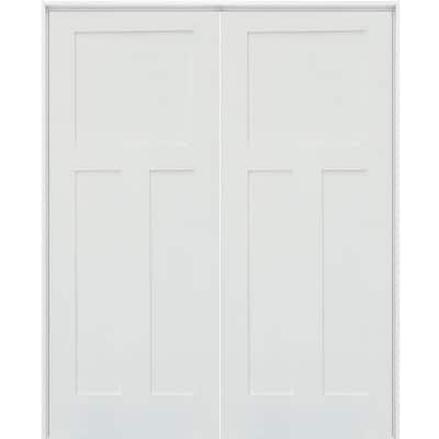 48 in. x 80 in. Craftsman Shaker 3-Panel Both Active MDF Solid Hybrid Core Double Prehung Interior French Door