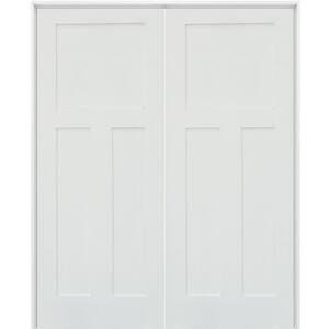 56 in. x 80 in. Craftsman Shaker 3-Panel Right Handed MDF Solid Hybrid Core Double Prehung Interior French Door