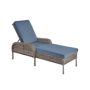 Cambridge Gray Wicker Outdoor Patio Chaise Lounge with Sunbrella Denim Blue Cushions