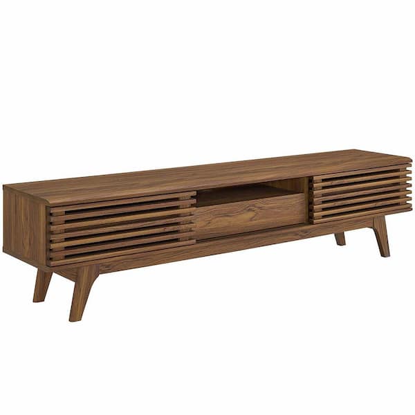 Render 70 in. Walnut Wood TV Stand Fits TVs Up to 70 in. with Storage Doors