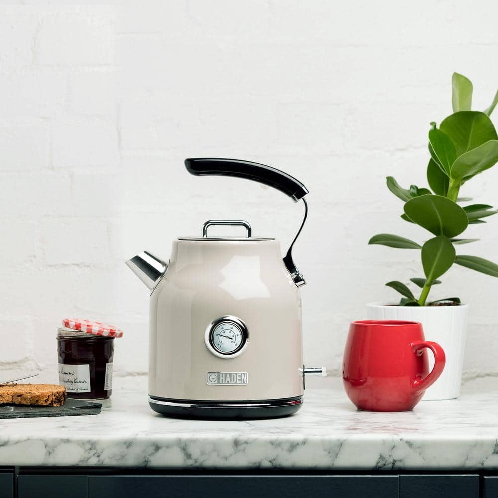 Putty Beige Stainless Steel Electric Kettle with Temperature Gauge