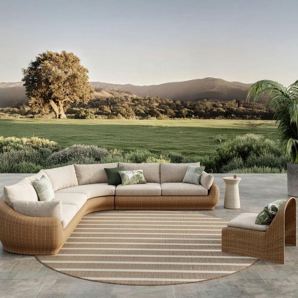 Positano Jute Ivory 12 ft. x 12 ft. Stripes Contemporary Round Area Rug