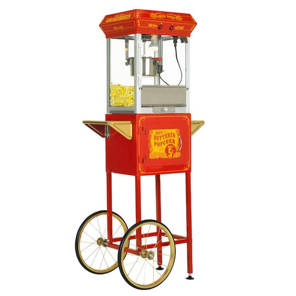 Funtime 4 oz. Red and Gold Hot Oil Popcorn Machine with Cart