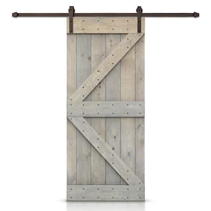 K Series 44 in. x 84 in. Smoke Gray Stained DIY Knotty Pine Wood Interior Sliding Barn Door with Hardware Kit