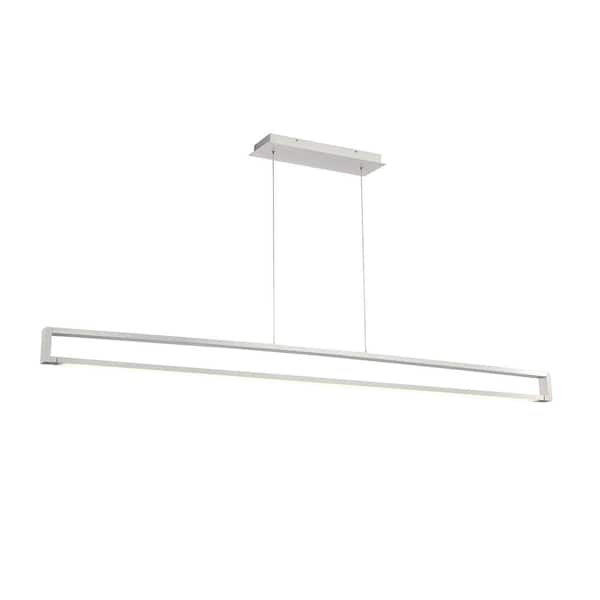 Lune 63 in. 23-Watt 1-Light Brushed Aluminum Island Integrated LED Pendant Light with Glass Shade