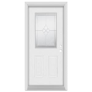 32 in. x 80 in. Geometric Left-Hand 1/2 Lite Zinc Finished Fiberglass Oak Woodgrain Prehung Front Door